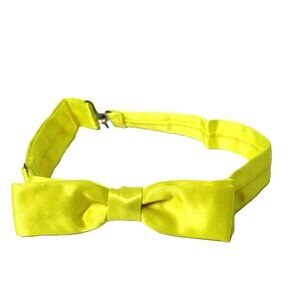 VTG 80’s Formal Tux Bowtie Pre-Tied Neon Yellow Satin Adjustable Unisex NWOT